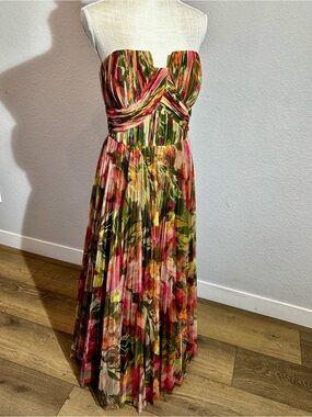Anthropologie HUTCH CORENE STRAPLESS FLORAL TULLE A-LINE MIDI DRESS 12